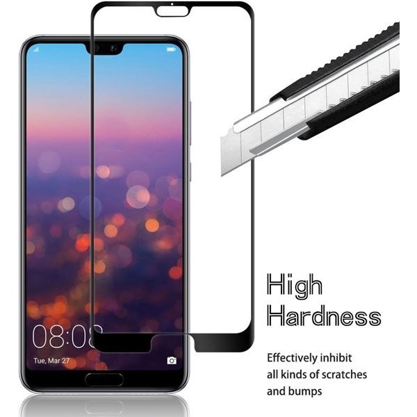 Merkloos Huawei P20 Pro Full cover HD clarity Hardness Full Coverage Bubble Free tempered glass zwart