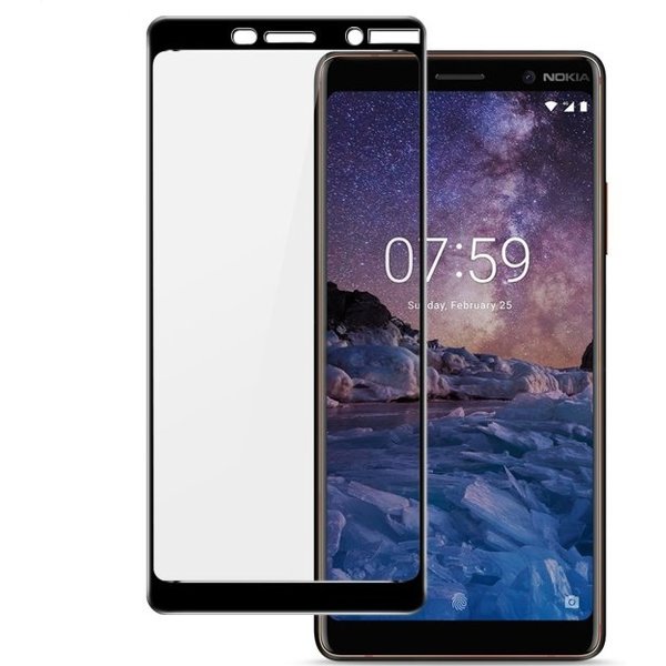 Merkloos Nokia 7 + ( Plus) Full cover HD clarity Hardness Bubble Free tempered glass zwart