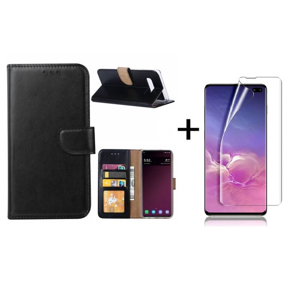 Ntech Ntech Hoesje Geschikt Voor Samsung Galaxy S10 Plus Book Hoesje Zwart + Folie creenprotector