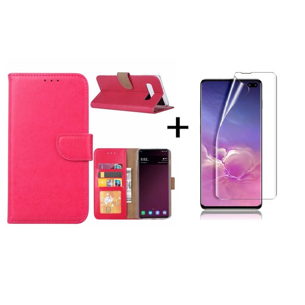 Ntech Ntech Hoesje Geschikt Voor Samsung Galaxy S10 Plus Book Hoesje Roze + Folie creenprotector