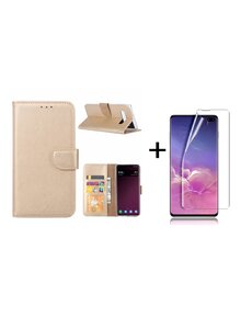Ntech Ntech Samsung Galaxy S10 Plus Book Hoesje Goud + Folie creenprotector