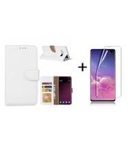 Ntech Ntech Samsung Galaxy S10 Plus Book Hoesje Wit + Folie creenprotector