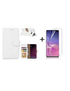 Ntech Ntech Samsung Galaxy S10 Plus Book Hoesje Wit + Folie creenprotector
