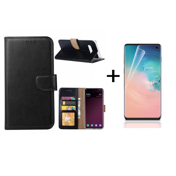 Ntech Ntech Hoesje Geschikt Voor Samsung Galaxy S10 Book Hoesje Zwart + PET Folie screenprotector