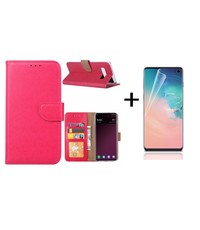 Ntech Ntech Samsung Galaxy S10 Book Hoesje Roze + PET Folie screenprotector