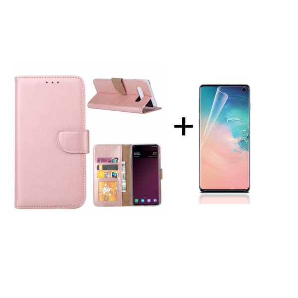 Ntech Ntech Hoesje Geschikt Voor Samsung Galaxy S10 Book Hoesje RoseGoud + Folie screenprotector