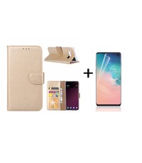 Ntech Ntech Samsung Galaxy S10 Book Hoesje Goud + PET Folie screenprotector