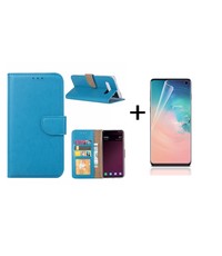 Ntech Ntech Samsung Galaxy S10 Book Hoesje Blauw + PET Folie screenprotector