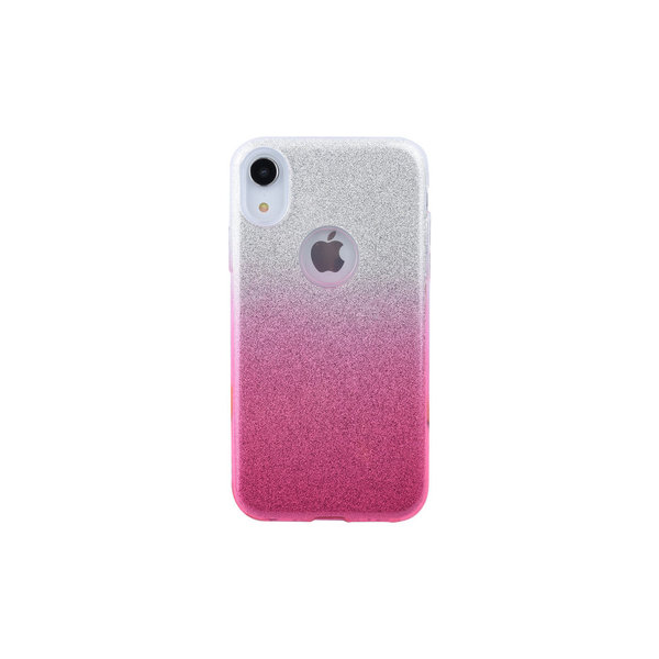 Ntech Ntech hoesje Geschikt voor iPhone Xr - Glamour Glitter Dual Layer Back Cover TPU Hoesje - Zilver & Roze