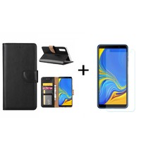 Ntech Ntech Samsung Galaxy A7 2018 Zwart BookType Hoesje & opbergvakjes + Glazen Screenprotector