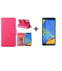 Ntech Ntech Samsung Galaxy A7 2018 Roze BookType Hoesje & opbergvakjes + Glazen Screenprotector