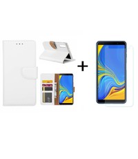 Ntech Ntech Samsung Galaxy A7 2018 Wit BookType Hoesje & opbergvakjes + Glazen Screenprotector