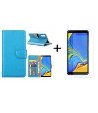 Ntech Ntech Samsung Galaxy A7 2018 Turquoise BookType Hoesje & opbergvakjes + Glazen Screenprotector