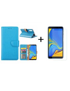 Ntech Ntech Samsung Galaxy A7 2018 Turquoise BookType Hoesje & opbergvakjes + Glazen Screenprotector