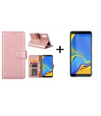 Ntech Ntech Samsung Galaxy A7 2018 Rose Goud BookType Hoesje & opbergvakjes + Glazen Screenprotector