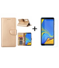 Ntech Ntech Samsung Galaxy A7 2018 Goud BookType Hoesje & opbergvakjes + Glazen Screenprotector