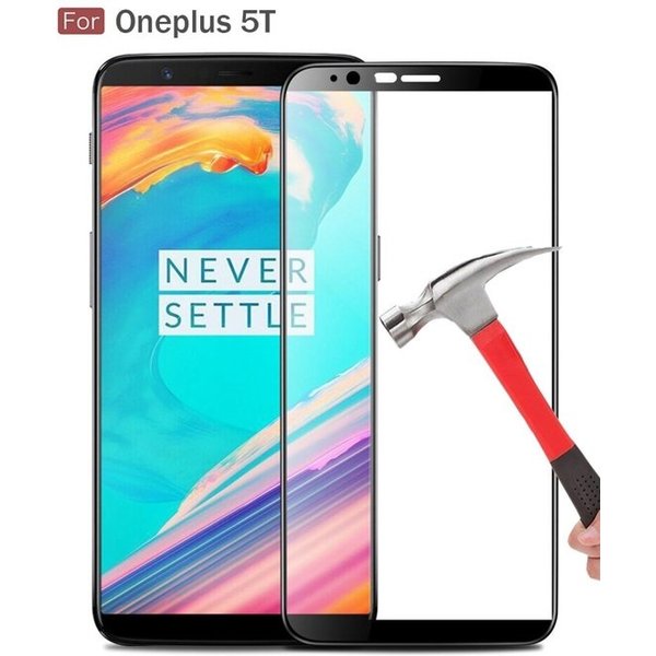 Merkloos OnePlus 5T full cover ultra clear HD clarity tempered glass Zwart