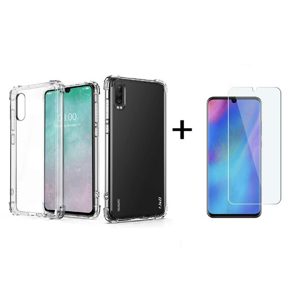 Ntech Hoesje Geschikt voor Huawei P30 Transparent Anti Burst Hoesje Shock Proof TPU Case + Glazen Screenprotector