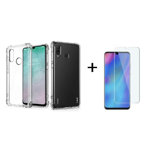 Ntech Hoesje Geschikt voor Huawei P30 lite / P30 Lite New Edition Transparent Anti Burst Hoesje Shock Proof TPU Case + Glazen Screenprotector