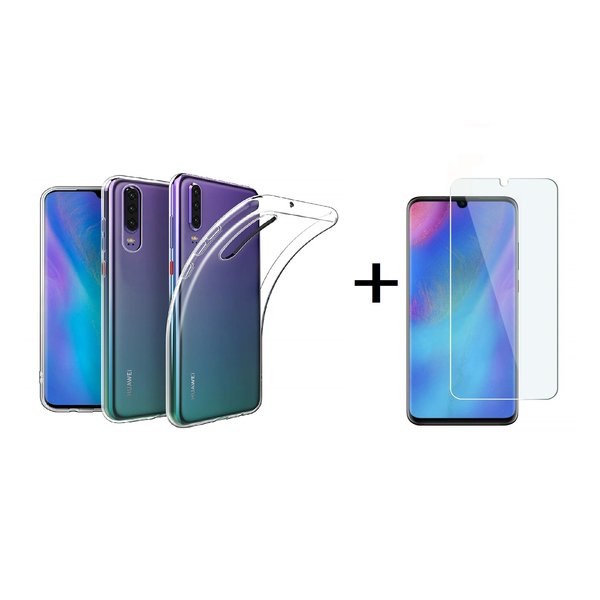 Ntech Hoesje Geschikt voor Huawei P30 Transparant Hoesje Flexible TPU & Scratch Resistent Silicone Case + Glazen Screenprotector