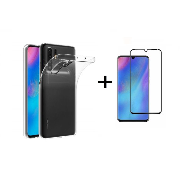 Ntech Hoesje Geschikt voor Huawei P30 Pro Transparant Hoesje Flexible TPU & Scratch Resistent Silicone Case + Glazen Screenprotector - Zwart