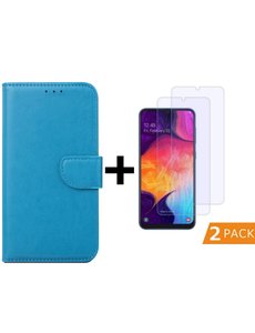 Ntech Ntech Samsung Galaxy A50 Portemonnee hoesje - Turquoise Met 2 stuks Glazen screenprotector