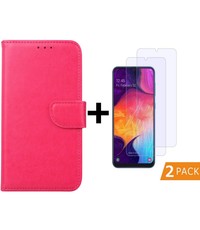 Ntech Ntech Samsung Galaxy A50 Portemonnee hoesje - Pink + 2xTempered Glas