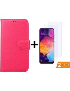 Ntech Ntech Samsung Galaxy A50 Portemonnee hoesje - Pink + 2xTempered Glas