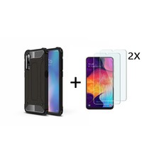 Ntech Ntech Samsung Galaxy A50 Armor Hoesje Zwart + 2 stuks Tempered glass