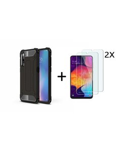 Ntech Ntech Samsung Galaxy A50 Armor Hoesje Zwart + 2 stuks Tempered glass
