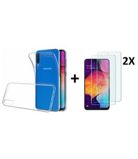 Ntech Ntech Samsung Galaxy A50 TPU Back hoesje - Transparant + 2 stuks Glazen Screenprotector