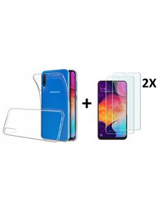 Ntech Ntech Samsung Galaxy A50 TPU Back hoesje - Transparant + 2 stuks Glazen Screenprotector