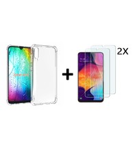 Ntech Ntech Samsung Galaxy A50 Anti Shock Back hoesje + 2 Stuks Glazen Screenprotector