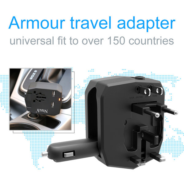 Merkloos Ntech - Universele Wereld stekker + Travel Adapter Autolader