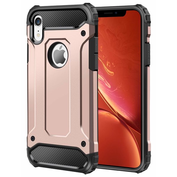 Ntech Ntech hoesje Geschikt voor iPhone X / Xs Dual layer Rugged Armor hoesje - Rosegoud