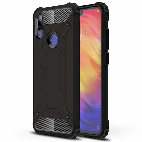 Ntech Ntech Hoesje Geschikt voor Xiaomi Redmi Note 7 Dual layer Rugged Armor hoesje - Zwart