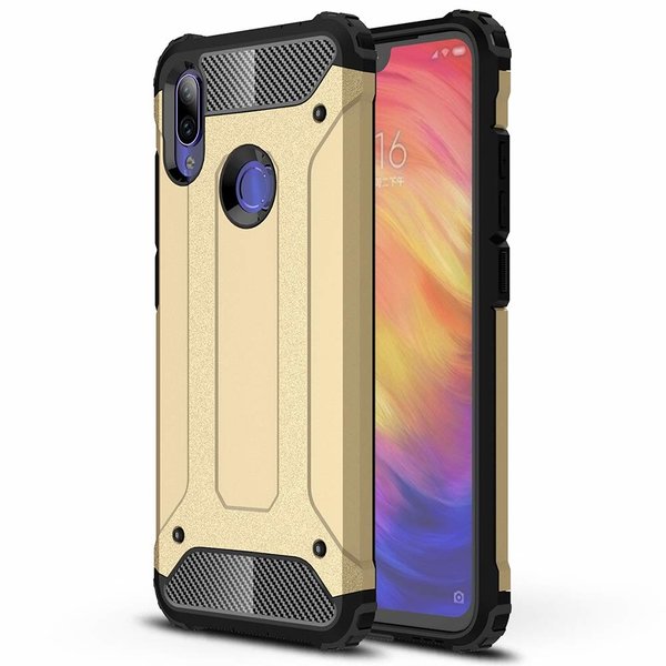 Ntech Ntech Hoesje Geschikt voor Xiaomi Redmi Note 7 Dual layer Rugged Armor hoesje - Goud