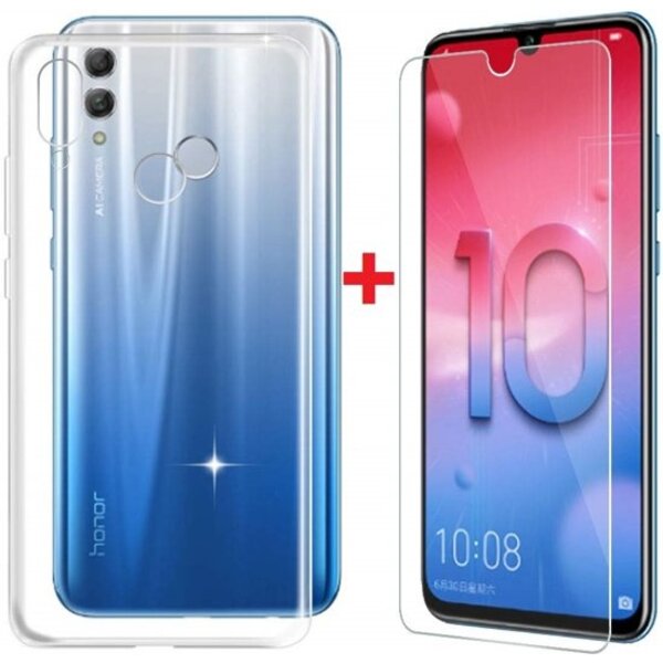Merkloos Huawei P Smart (2019) Hoesje Transparant TPU + Glazen Screenprotector