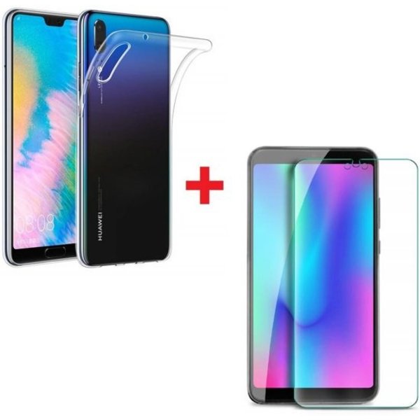 Merkloos Huawei P30 Lite / P30 Lite New Edition  Hoesje Transparant TPU + Glazen Screenprotector