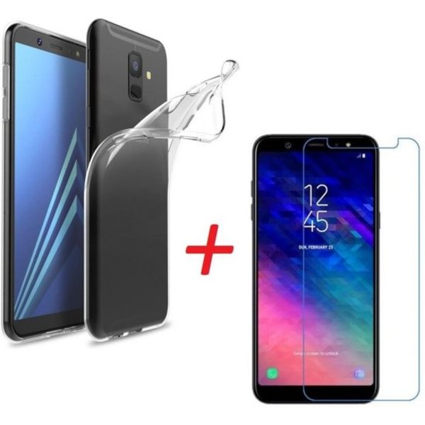Merkloos Samsung Galaxy J6 (2018) Hoesje Transparant TPU + Glazen Screenprotector
