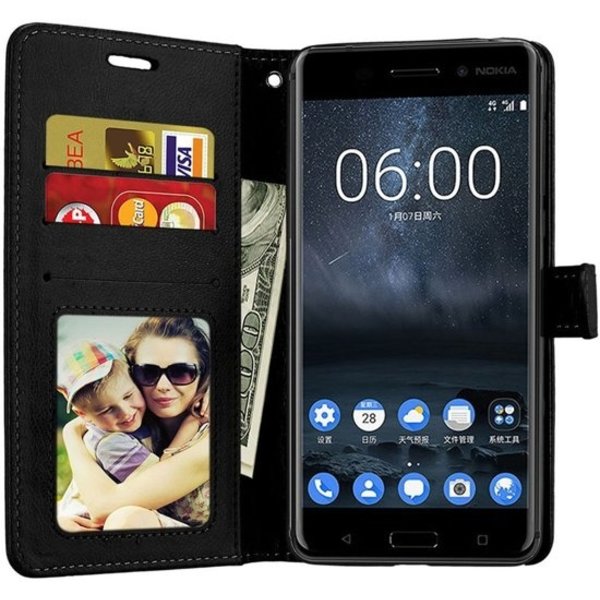Merkloos Nokia 3.1 portemonnee hoesje - Zwart