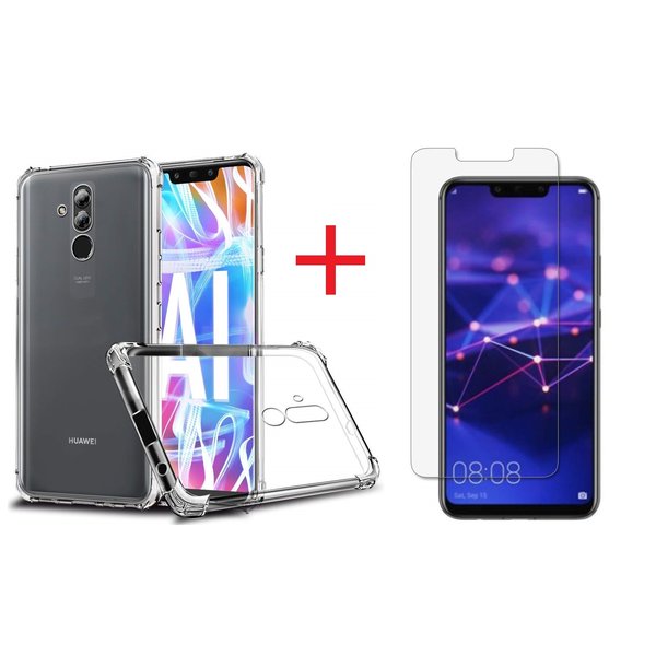 Ntech Hoesje Geschikt voor Huawei Mate 20 Lite Anti Shock Back hoesje + Glazen Screenprotector