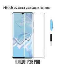 Merkloos Ntech Huawei P30 Pro UV liquid Curved Tempered Glass full cover met UV lampje