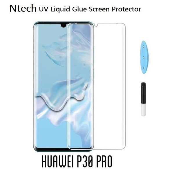 Merkloos Ntech Huawei P30 Pro UV liquid Curved Tempered Glass  full cover met UV lampje