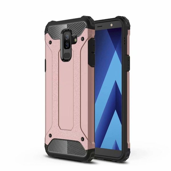 Ntech Ntech Hoesje Geschikt Voor Samsung Galaxy A6 Plus (2018) Dual layer Armor Hoesje - RoseGoud