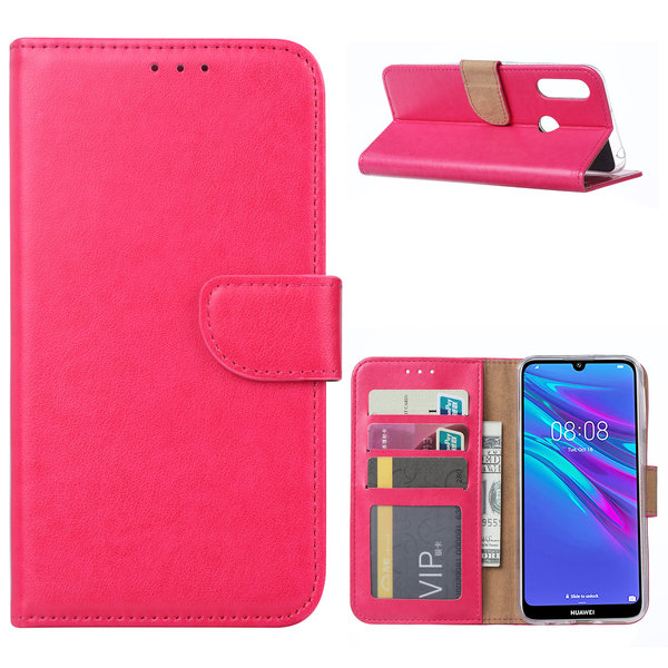 Ntech Ntech Portemonnee Hoesje/Book Case met Opbergvakjes & Magneetflapje Geschikt voor Huawei Y6 2019 - Roze/Pink