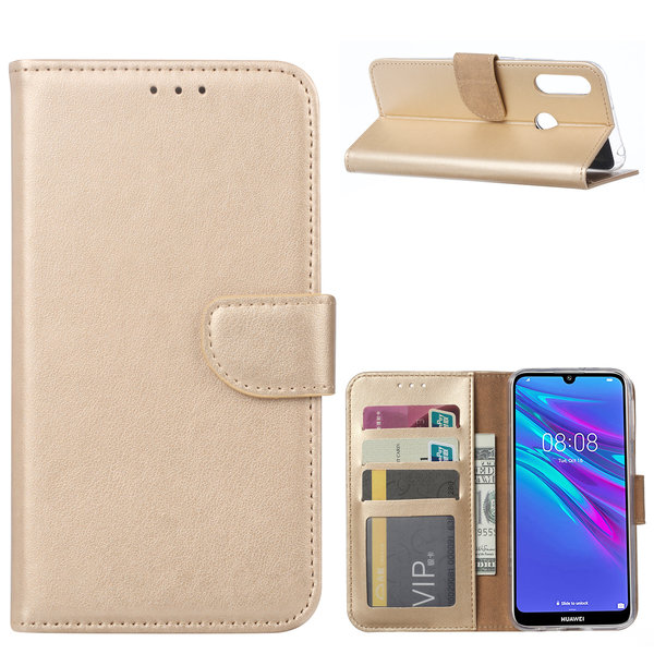 Ntech Ntech Portemonnee Hoesje/Book Case met Opbergvakjes & Magneetflapje Geschikt voor Huawei Y6 2019 - Goud