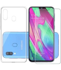 Ntech Ntech Samsung Galaxy A40 Hoesje Transparant TPU Siliconen + Screenprotector Gehard Glas