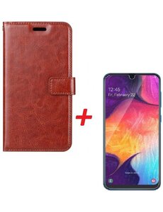 Ntech Ntech Samsung Galaxy A70/A70s Portemonnee hoesje - Zwart Met Tempered Glas