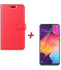 Ntech Ntech Samsung Galaxy A70/A70s Portemonnee hoesje Rood Met Glazen screenprotector